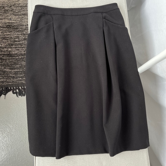 Pink Tartan (8) black gabardine midi skirt with pockets and soft front pleats. - Picture 5 of 14